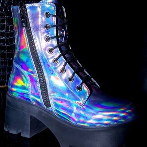 Dolls kill rainbow reflective holographic boots